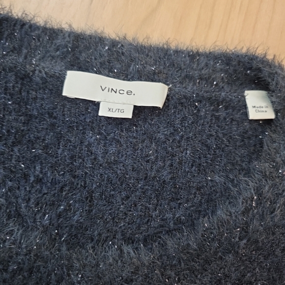 Vince Metallic Lurex Soft Eyelash Pullover Obsidian Black Sweater XL - Picture 5 of 8